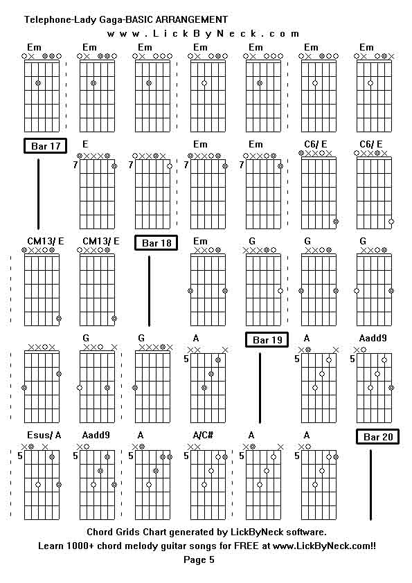 Chord Grids Chart of chord melody fingerstyle guitar song-Telephone-Lady Gaga-BASIC ARRANGEMENT,generated by LickByNeck software.